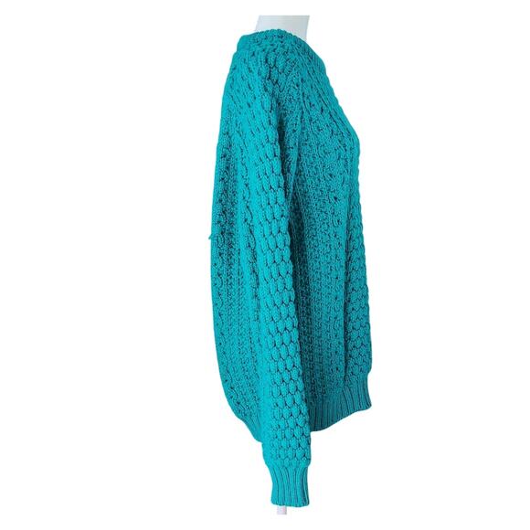 Quill’s Woollen Market Vintage 80s Irish Handknit Teal Wool Sweater | 44 (L/XL) - Picture 7 of 11